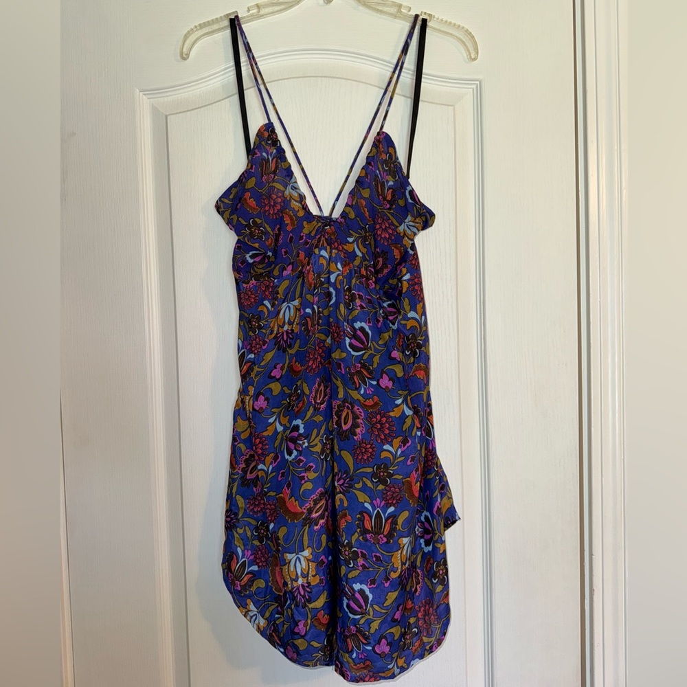 NWT free people pixie printed purple/bue floral tie back tunic/dress - Picture 2 of 6
